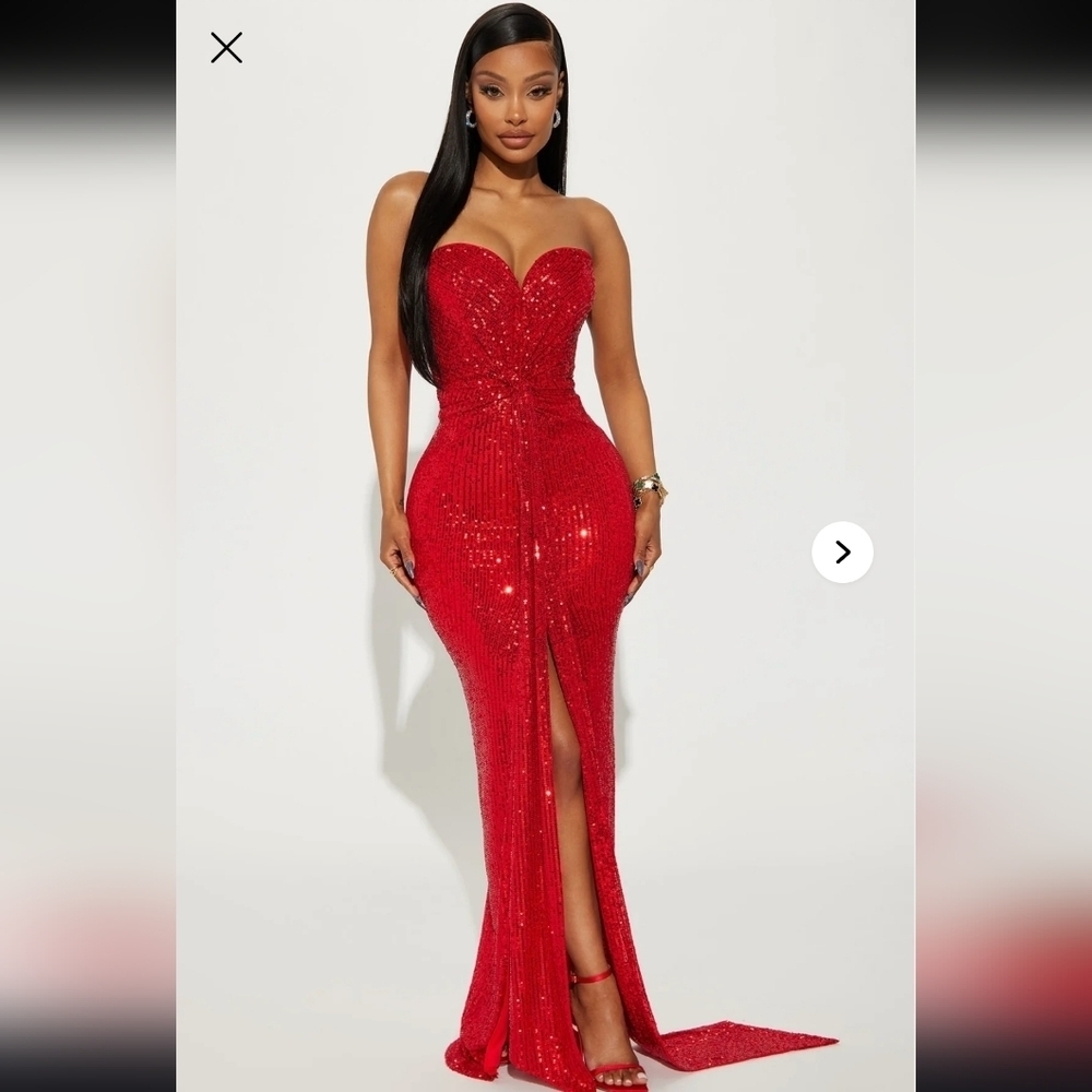 Fashion Nova Red Sequin Prom Dress